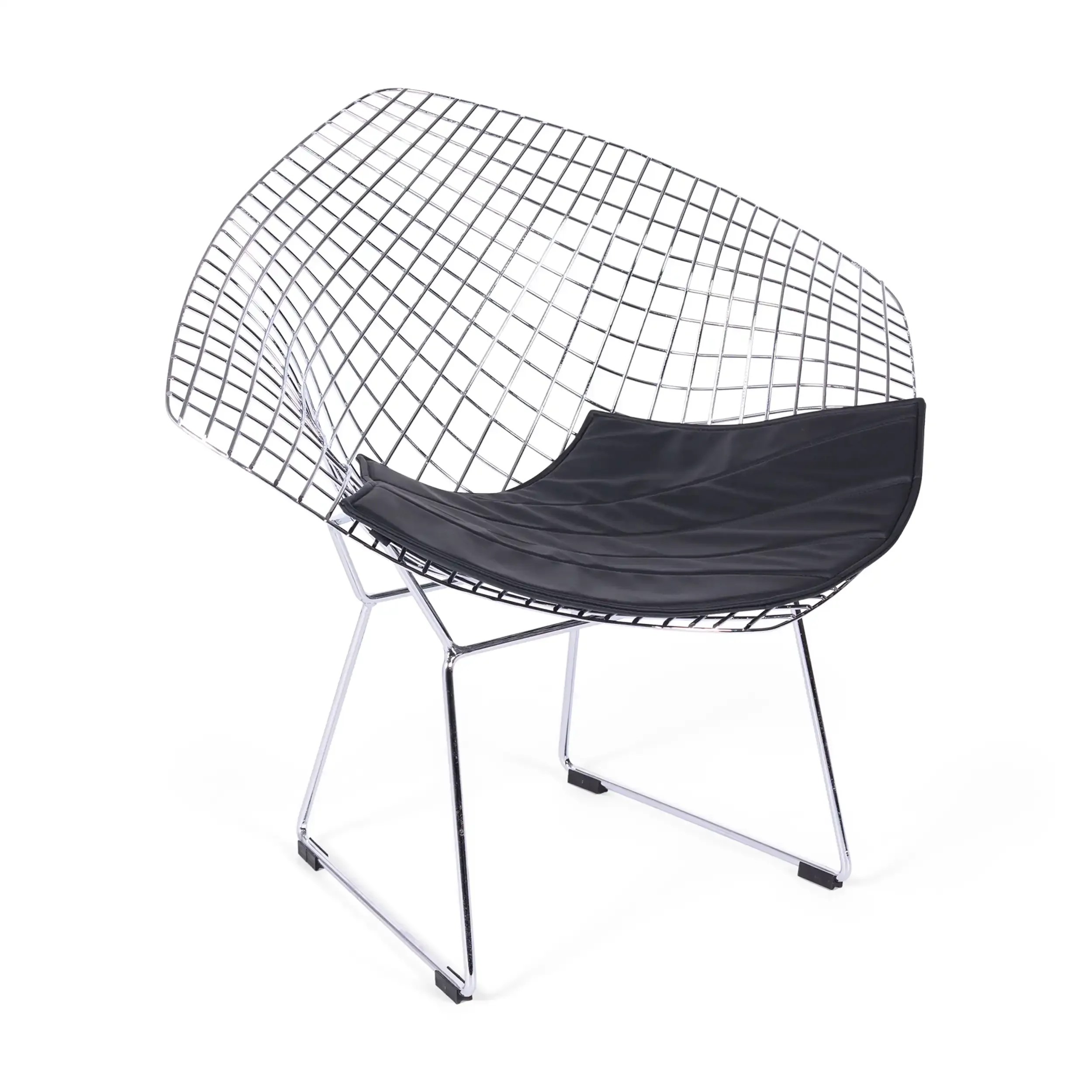 Replica della sedia Diamond in acciaio cromato e cuscino in similpelle - Collezione Bertoia