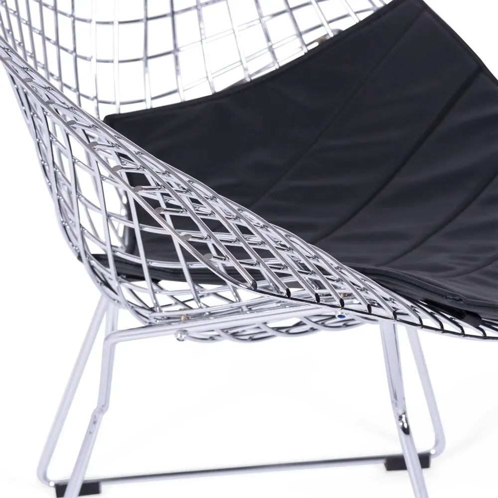Replica della sedia Diamond in acciaio cromato e cuscino in similpelle - Collezione Bertoia