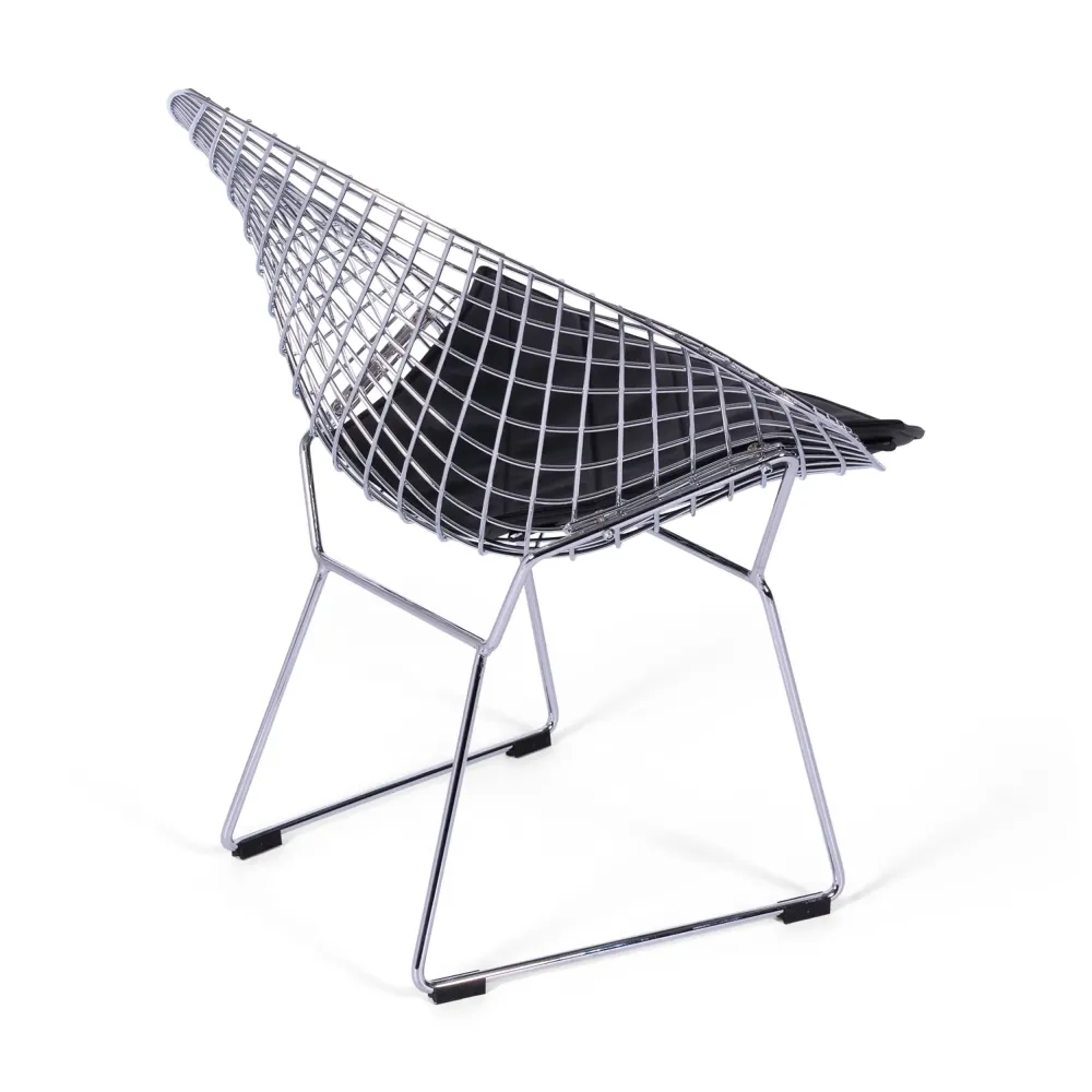 Replica della sedia Diamond in acciaio cromato e cuscino in similpelle - Collezione Bertoia
