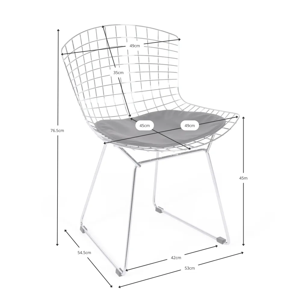 Replica della sedia in metallo Bertoia in acciaio nero in stile industriale del famoso designer Hans J. Wegner