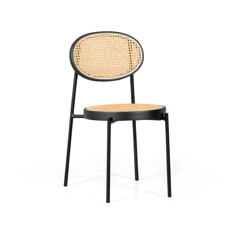 Sedia dal design retrò Preston con dettagli in rattan naturale