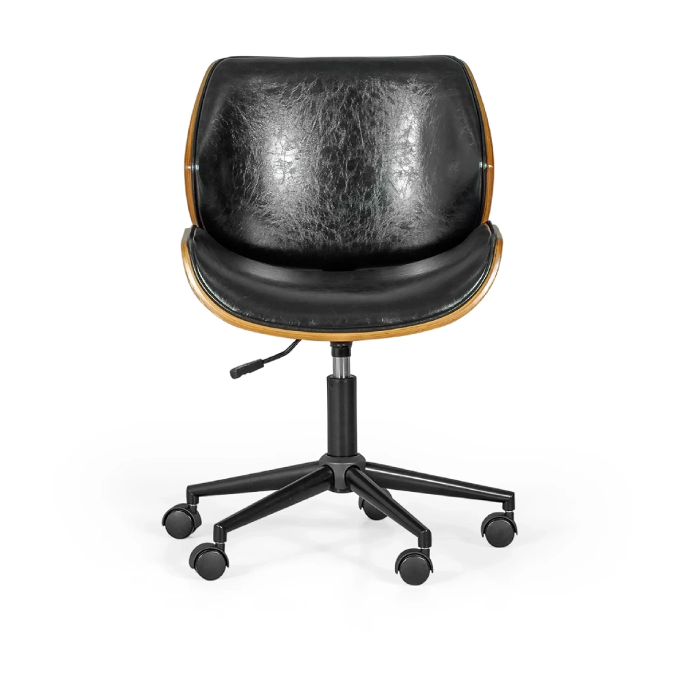 Sedia da ufficio retrò Nordic in legno di noce ed ecopelle | Stile scandinavo