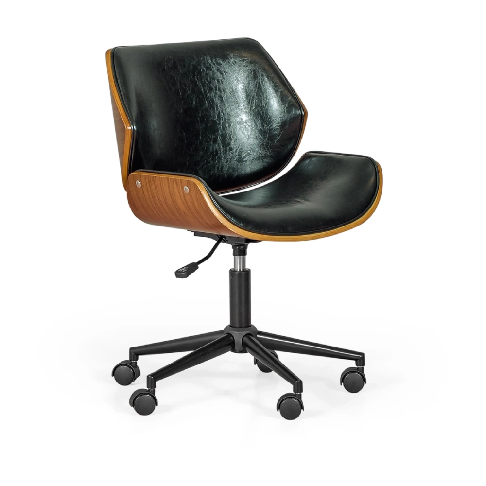 Sedia da ufficio retrò Nordic in legno di noce ed ecopelle | Stile scandinavo