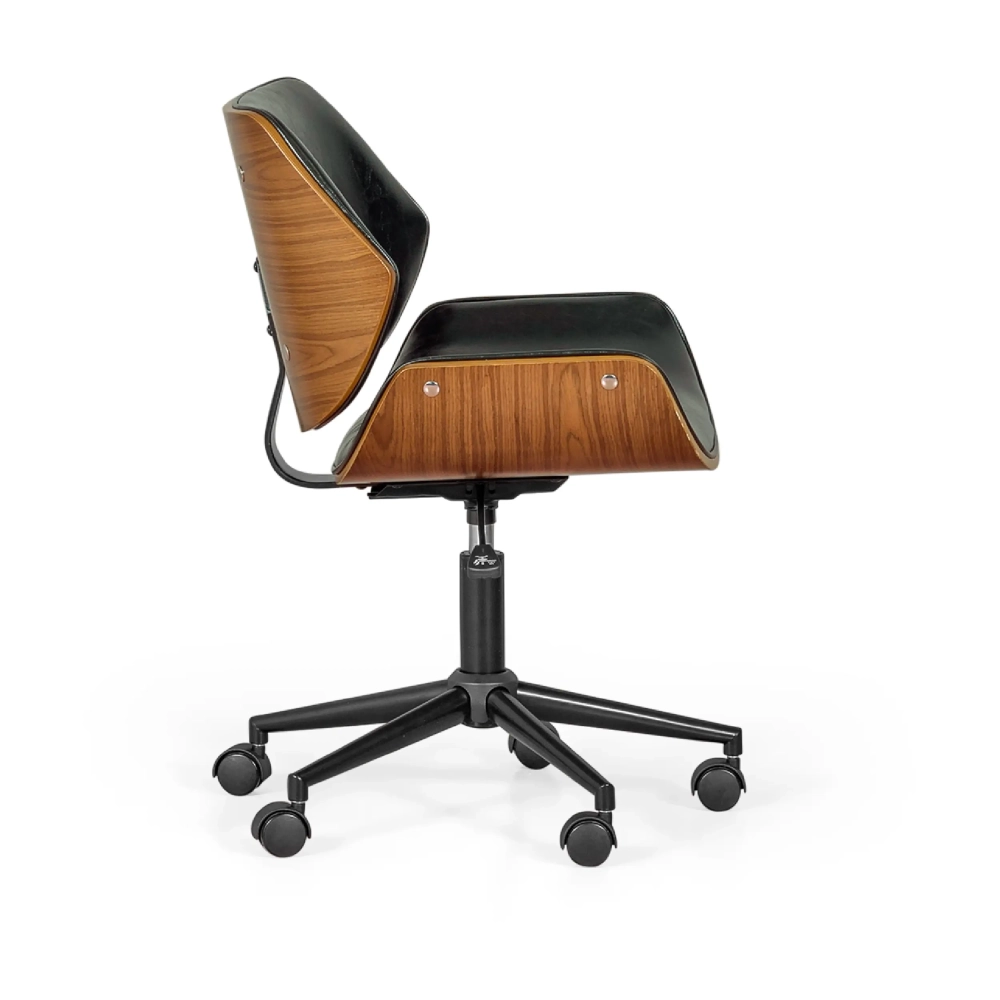 Sedia da ufficio retrò Nordic in legno di noce ed ecopelle | Stile scandinavo