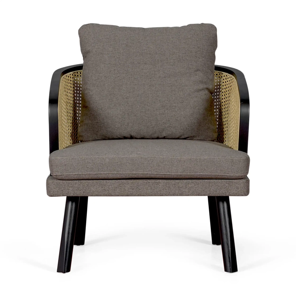 Poltrona Leeds in rattan naturale con cuscino in cotone: stile vintage Scandinavo
