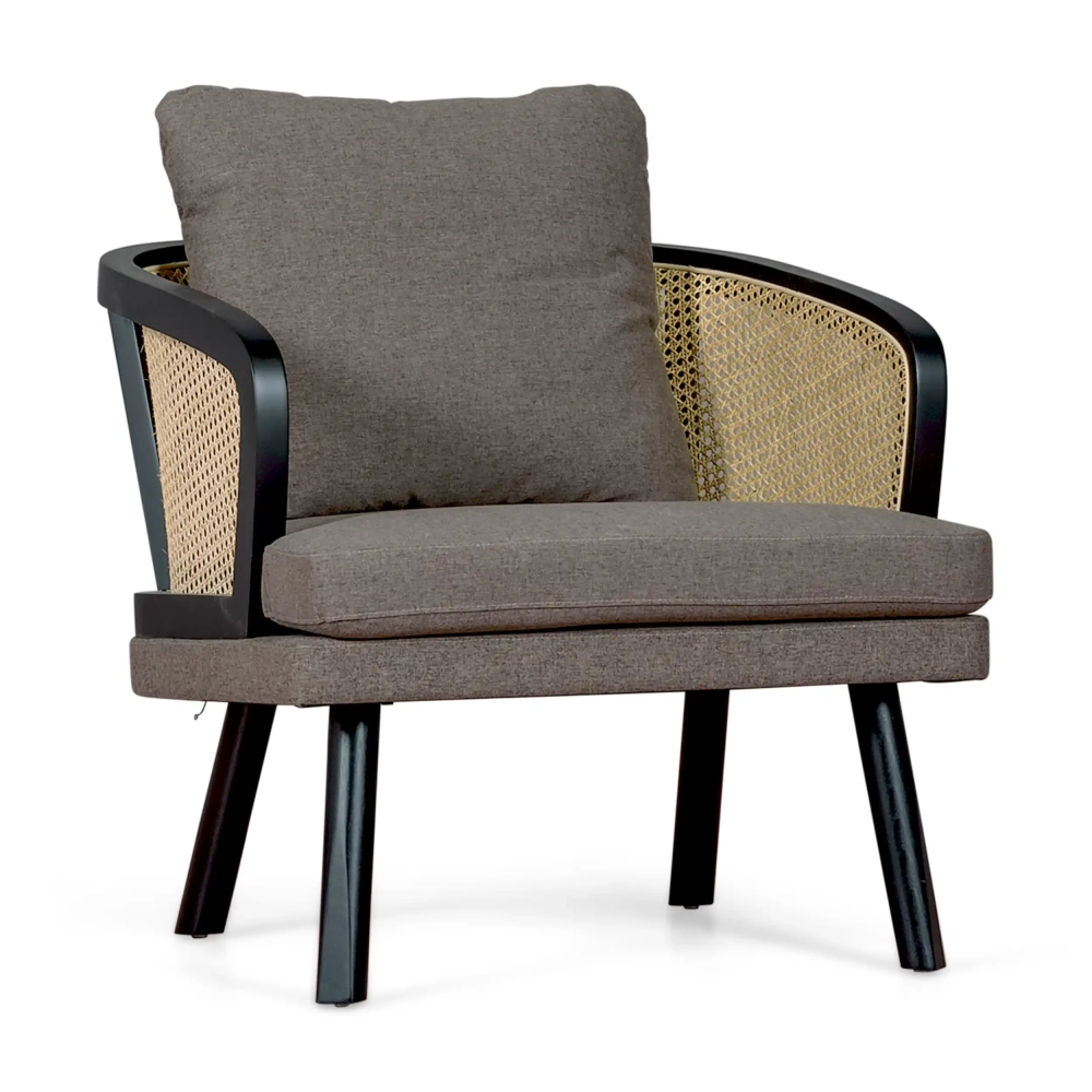Poltrona Leeds in rattan naturale con cuscino in cotone: stile vintage Scandinavo