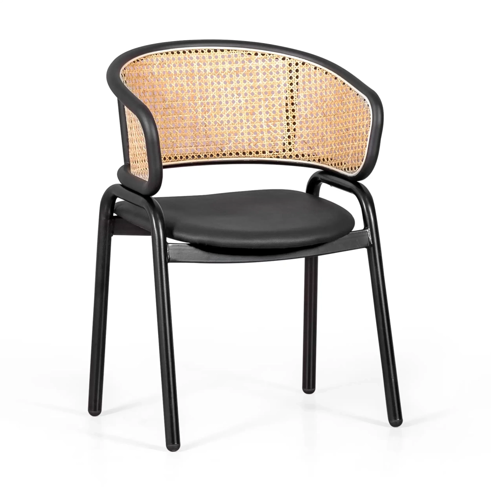 Sedia Morley in rattan naturale dal design retrò con cuscino in similpelle