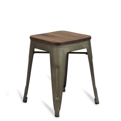 Taburete Bajo con Asiento de Madera Bistro Antique