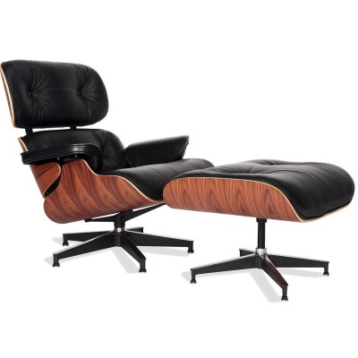 Réplique du fauteuil Eames Lounge Chair version premium en cuir aniline et bois de palissandre par Charles & Ray Eames