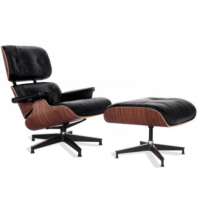 Replica Eames Lounge Chair Versão Premium em couro anilina e madeira de nogueira