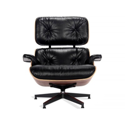 Replica Eames Lounge Chair versione premium in pelle anilina e legno di noce