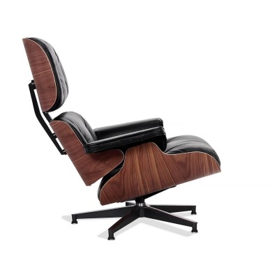 Replica Eames Lounge Chair versione premium in pelle anilina e legno di noce