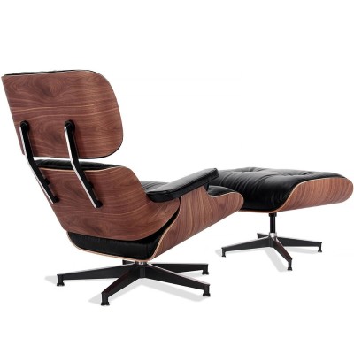 Replica Eames Lounge Chair premium version in Aniline Leather and walnut wood