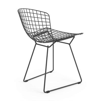 Replica Bertoia metal chair in black steel in industrial style of the famous designer Hans J. Wegner