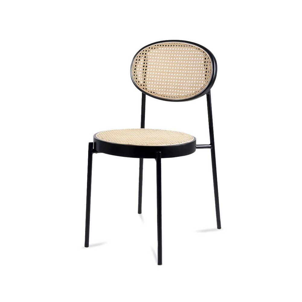 Preston chair in natural rattan and black lacquered aluminum