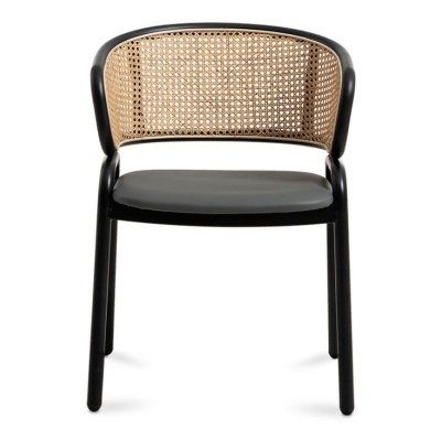 Morley chair in Natural Rattan and black lacquered steel base.