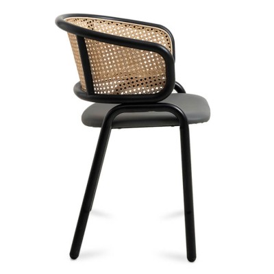 Sedia Morley in Rattan Naturale e base in acciaio laccato nero.