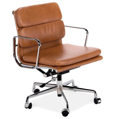 Réplique de la chaise de bureau EA217 soft pad en cuir vintage vieilli