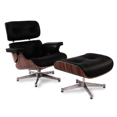 Réplique Eames lounge chair en simili cuir et base chromée par Charles & Ray