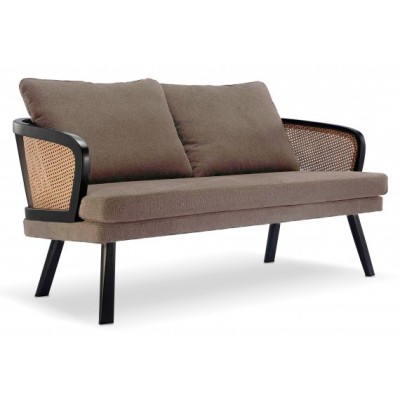 Canapé Leeds Loveseat en rotin naturel et coussin en coton de style vintage.