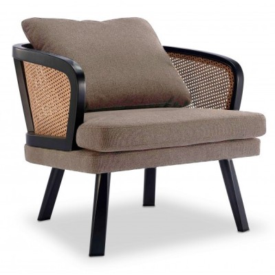 Fauteuil Leeds en rotin naturel et coussin en coton style vintage