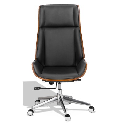 Nordic Highback office chair in walnut wood with leatherette cushion