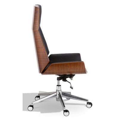 Silla oficina Nordic Highback de madera nogal con cojín de polipiel