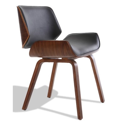 Nordic Plywood chair with leatherette cushion and walnut wood