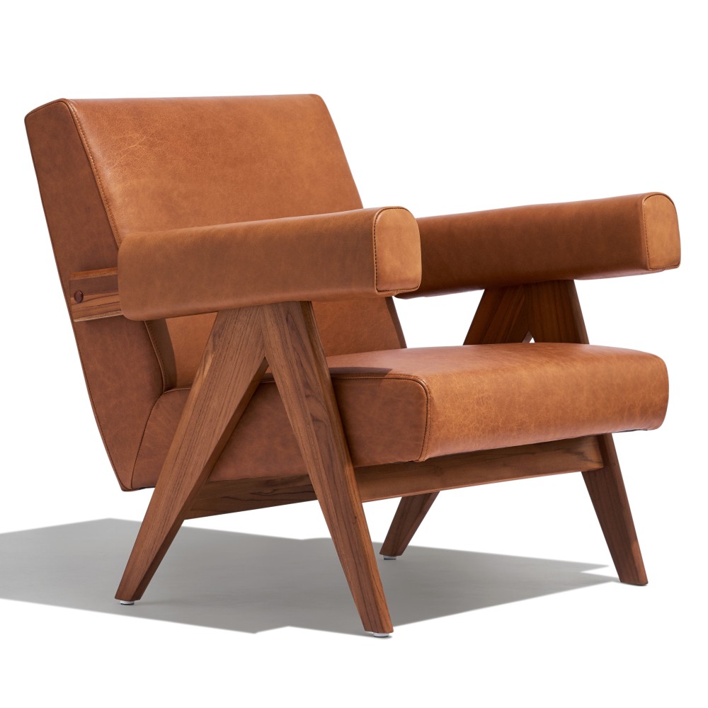 Confort Compass lounge chair in teak wood and Italian leather