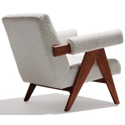 Confort Compass lounge chair in teak wood and bouclé fabric