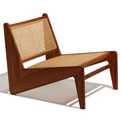 Compass lounge chair in teak wood and natural rattan