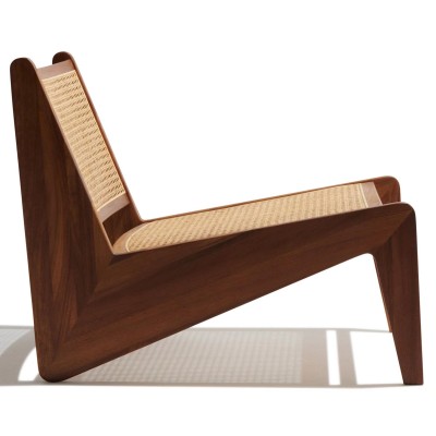 Compass lounge chair in teak wood and natural rattan