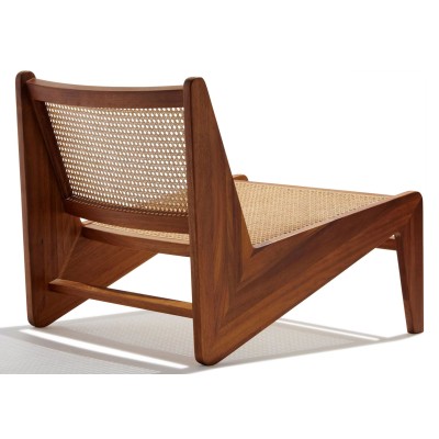 Chaise lounge Compass en bois de teck et rotin naturel