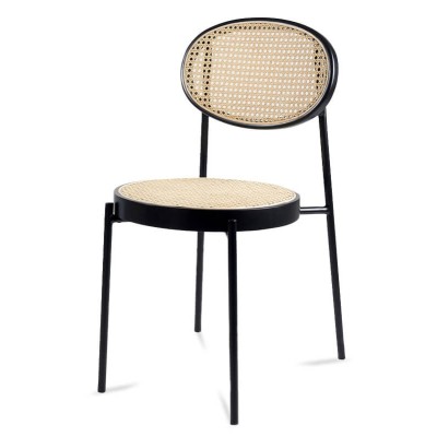 Sedia Preston in rattan naturale e alluminio laccato nero