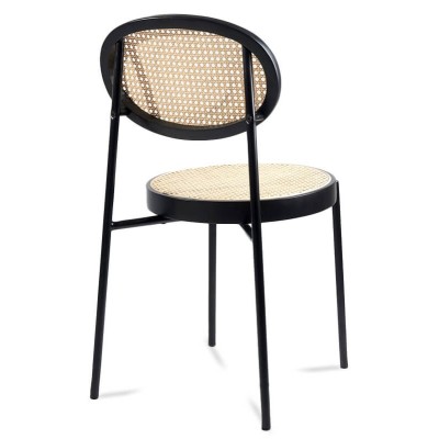 Sedia Preston in rattan naturale e alluminio laccato nero